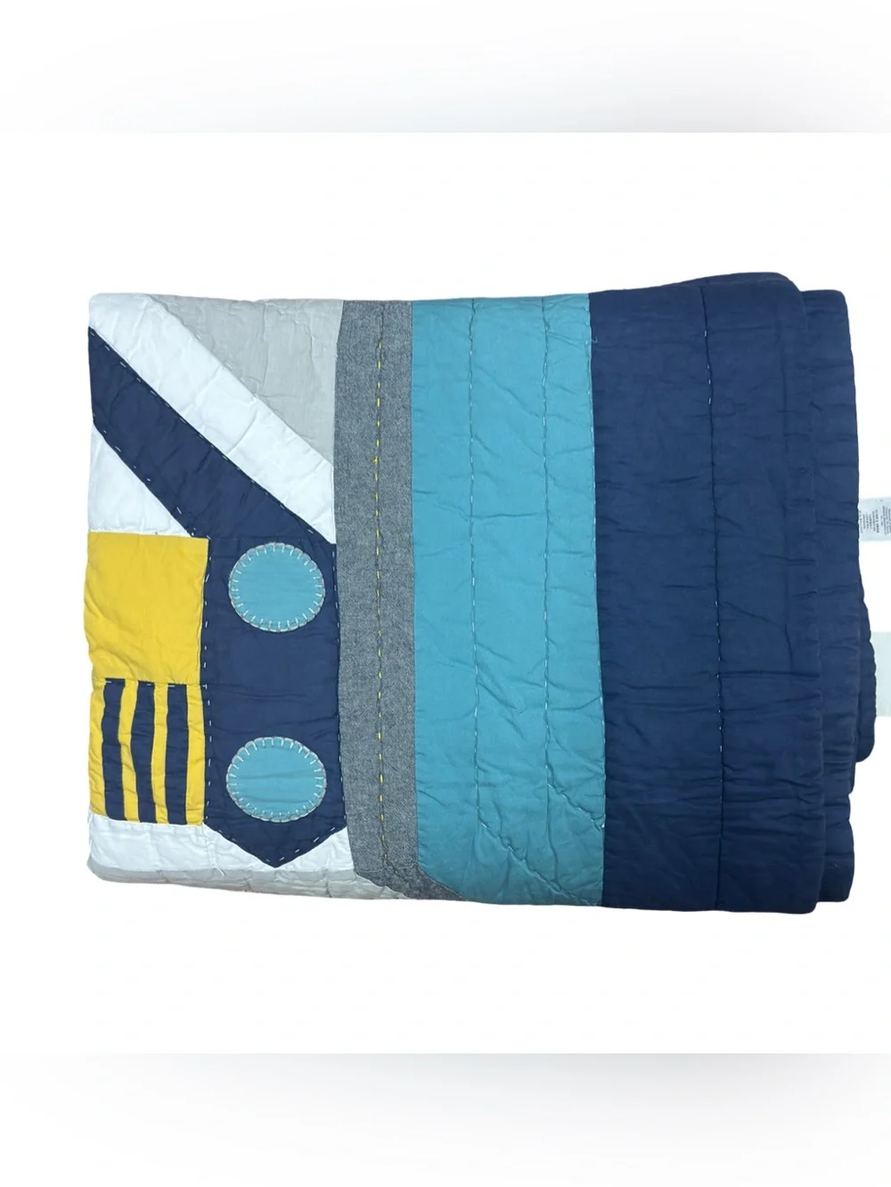 Pottery Barn Kids Boys Construction Twin Quilt - Navy, Teal, Bedding